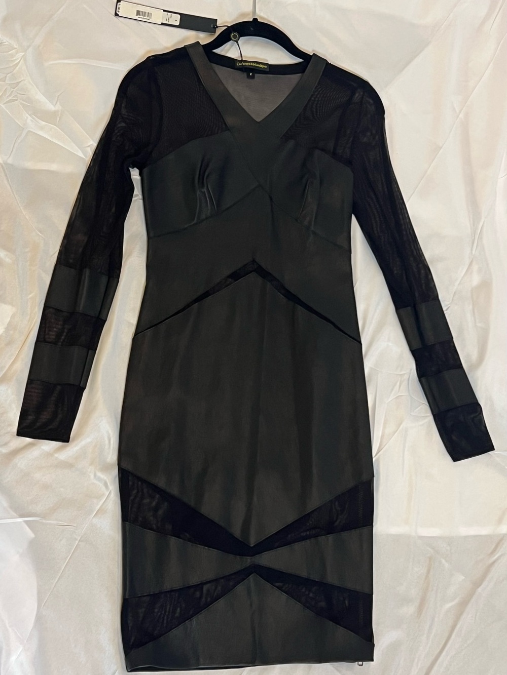 NWT Catherine Malandrino Leather Mesh Dress Black Size 2 $1500 Runway W/Receipt
